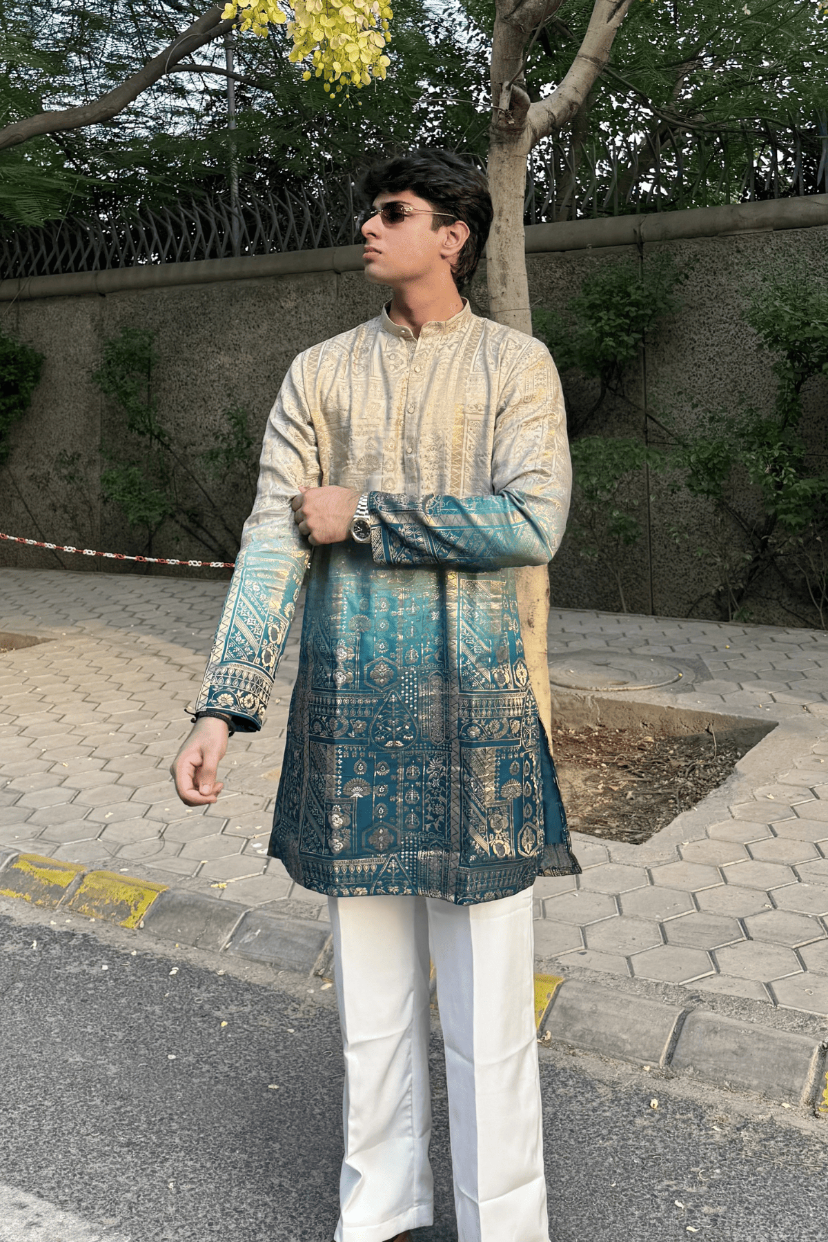 Ombre Banarasi Silk Only Kurta For Men