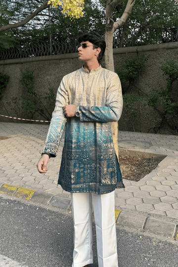 Ombre Banarasi Silk Only Kurta For Men