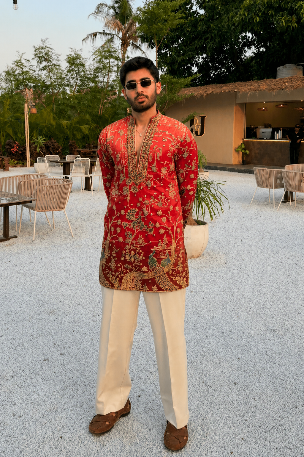 Cherry Red Short Kurta Pyjama For Men (Luxury Korean Pants)