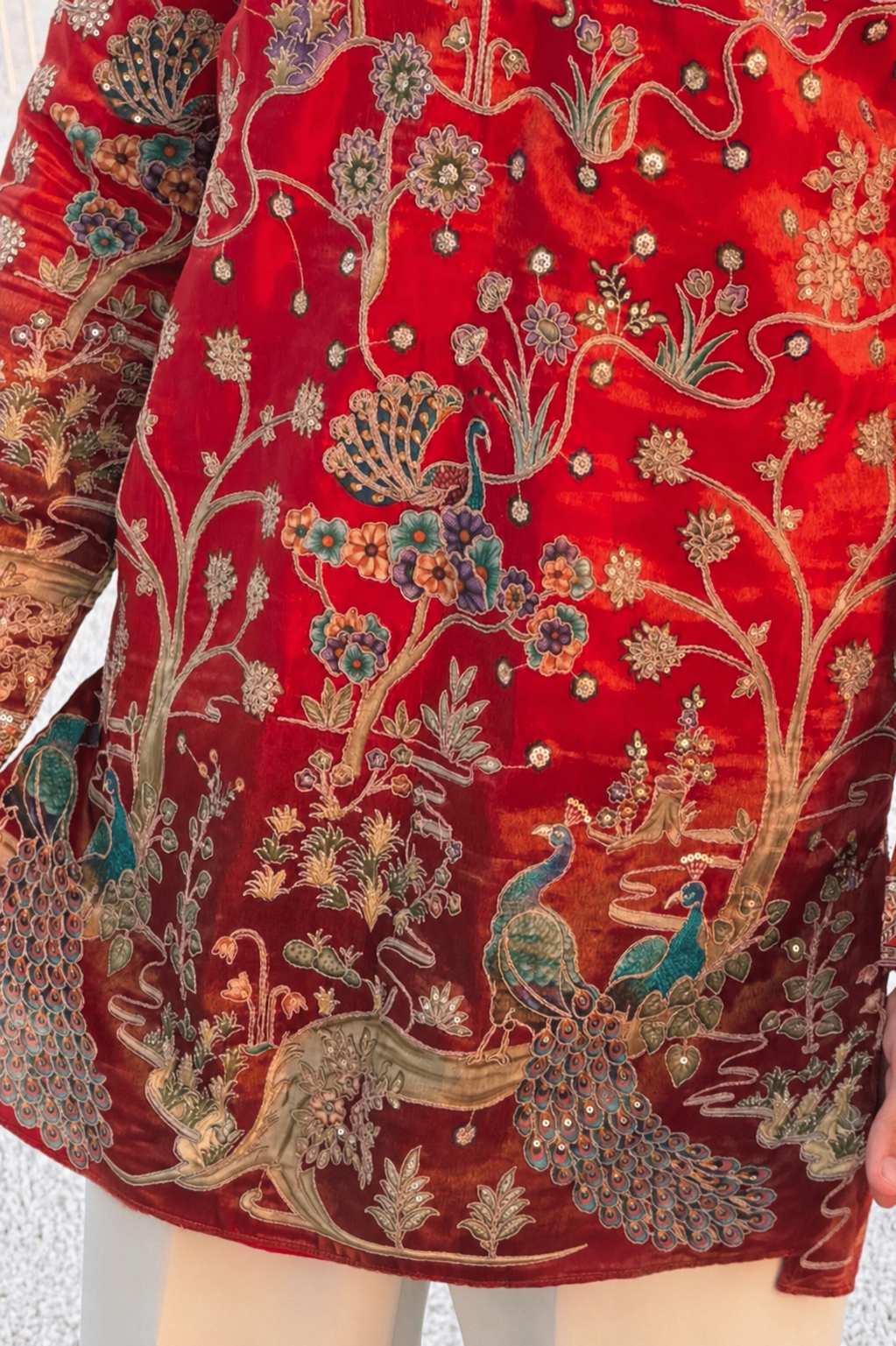Cherry Red Short Kurta Pyjama For Men (Luxury Korean Pants)