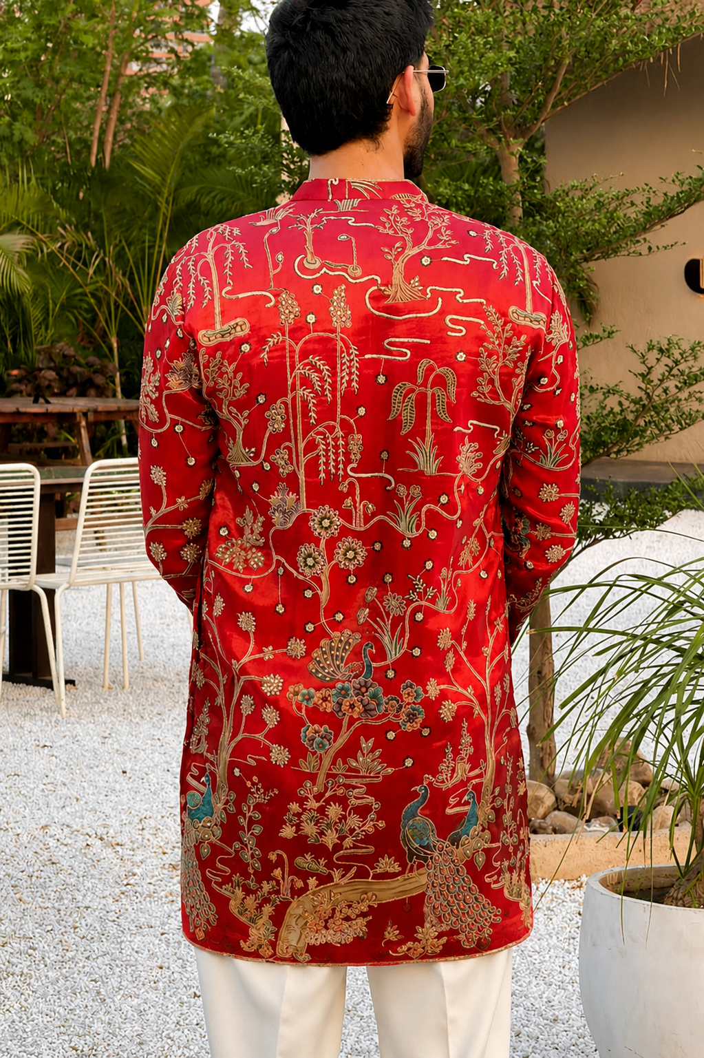 Cherry Red Short Kurta For Men