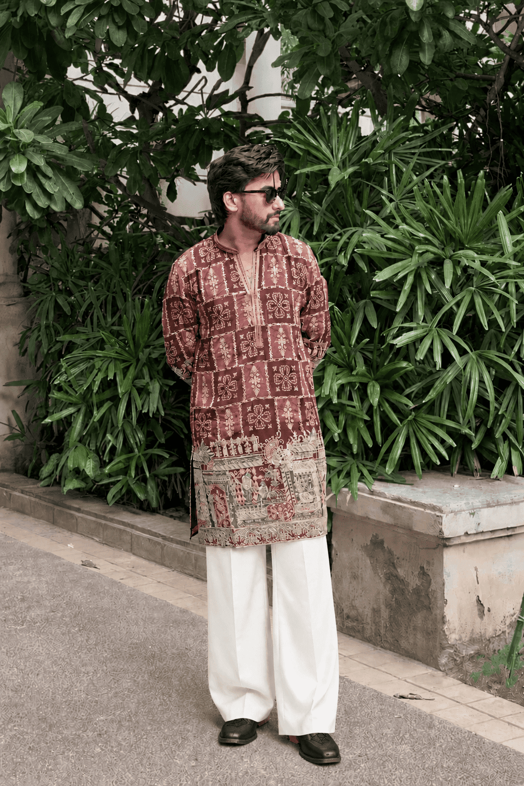 Royal Wine Embroidered Kurta Pyjama For Men (Luxury Korean Pants)