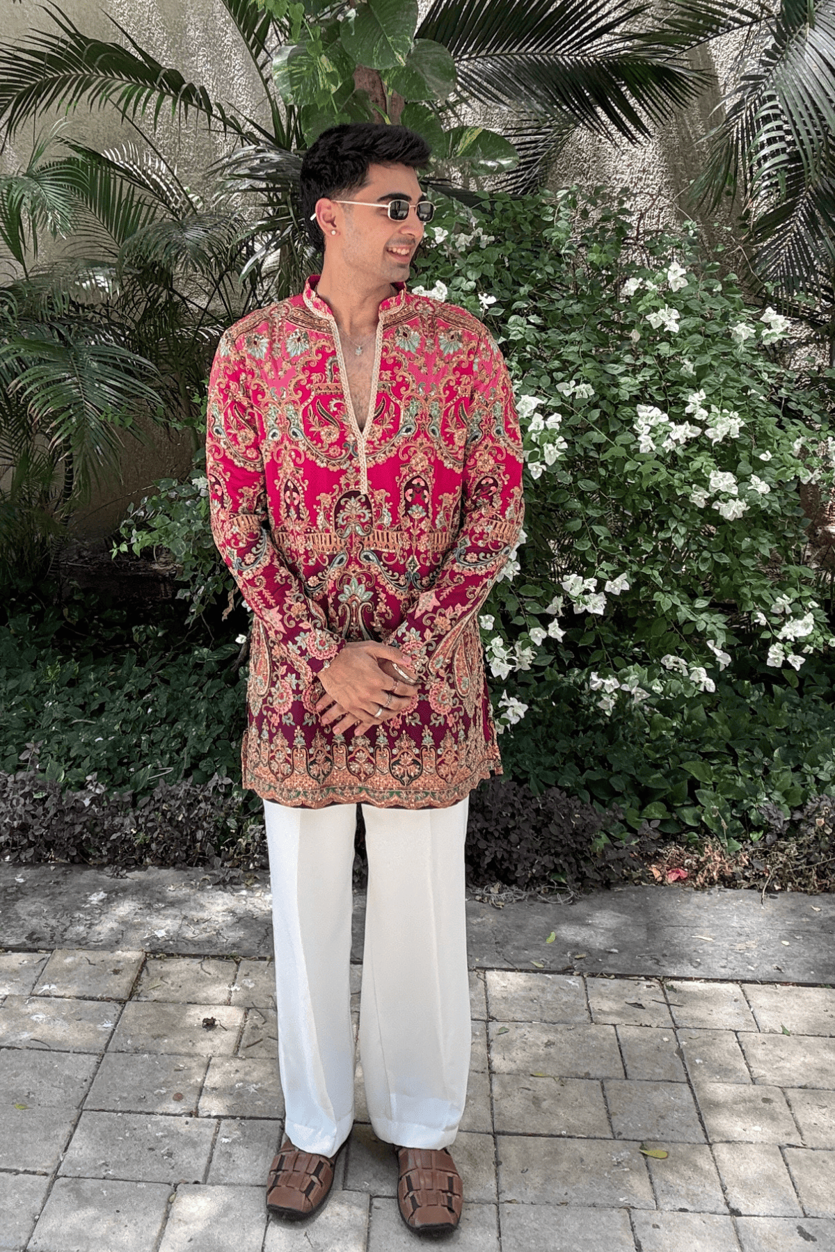 Fuchsia Position Embroidery Kurta For Men