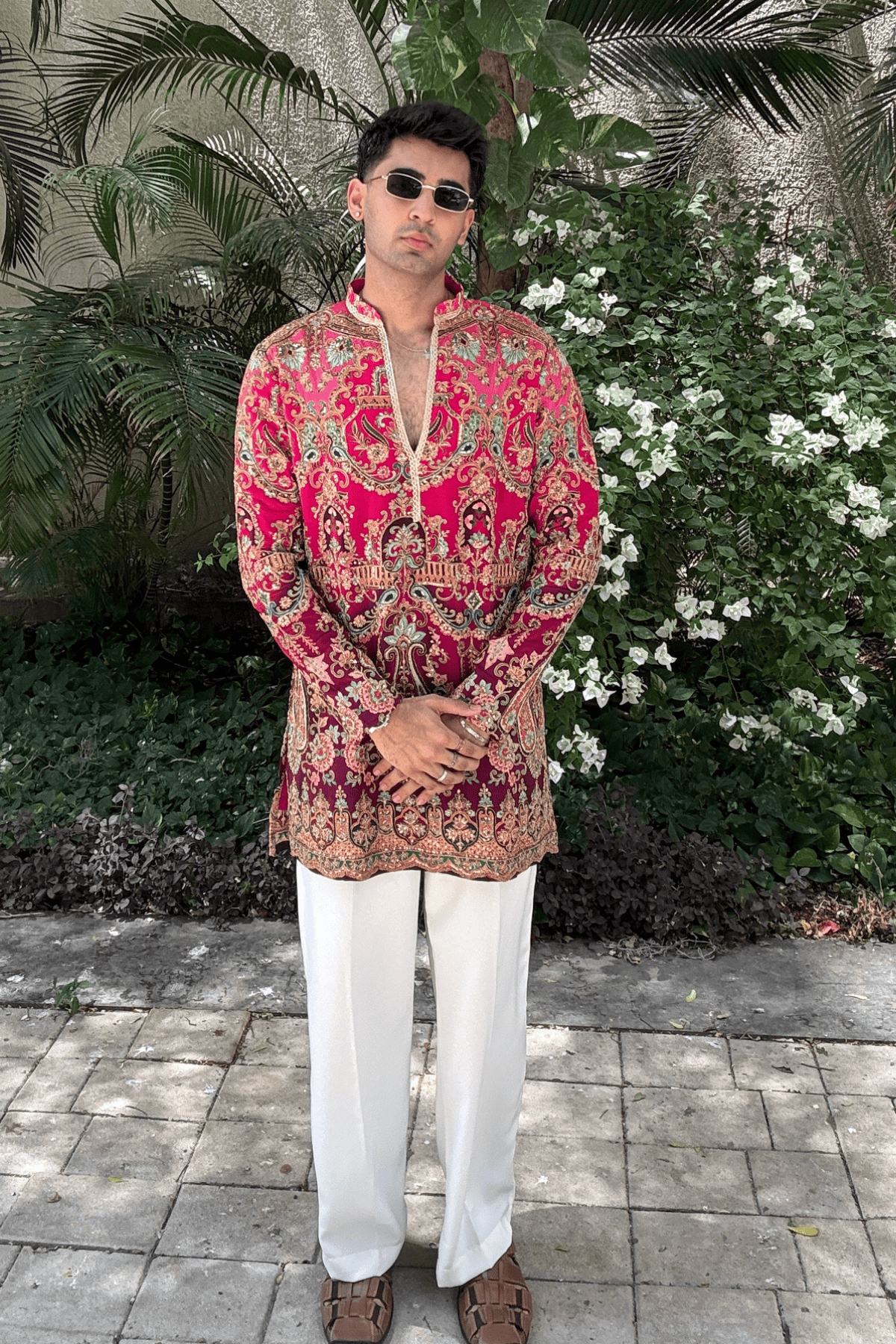 Fuchsia Position Embroidery Kurta For Men
