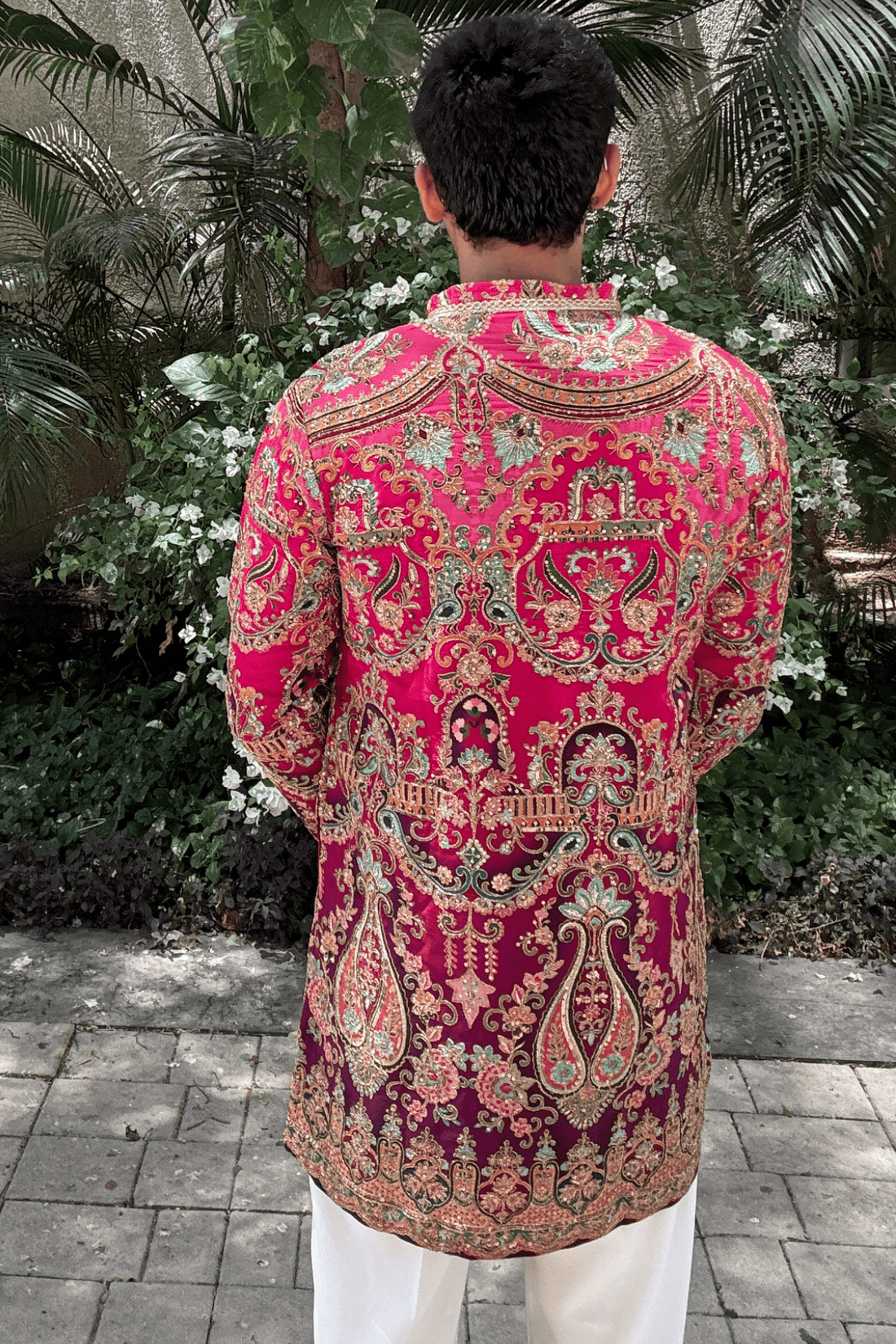 Fuchsia Position Embroidery Kurta For Men