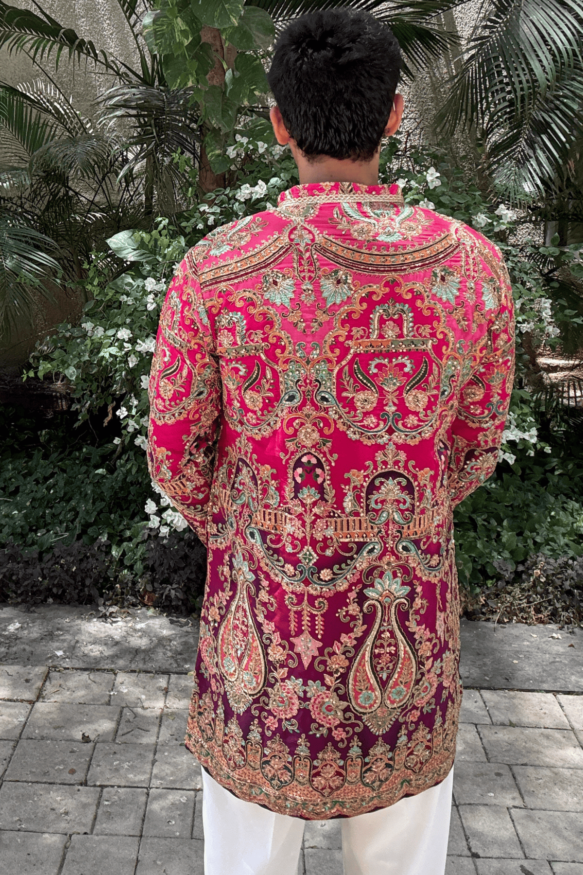 Fuchsia Position Embroidery Kurta For Men