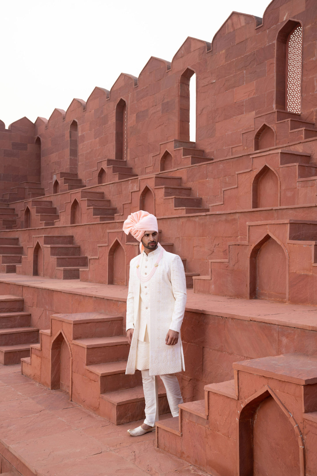 Off White Lakhnavi Embroidered Sherwani with Thread work