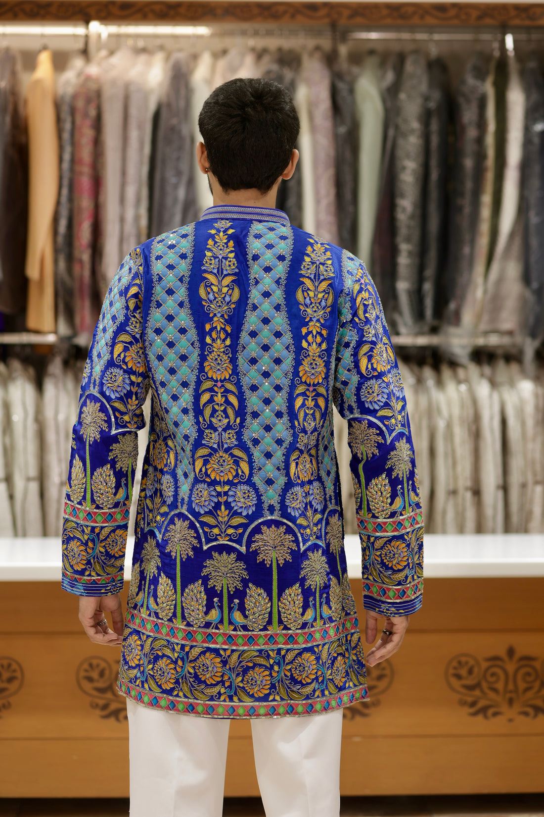 Navy Blue Embroidered Kurta for Men
