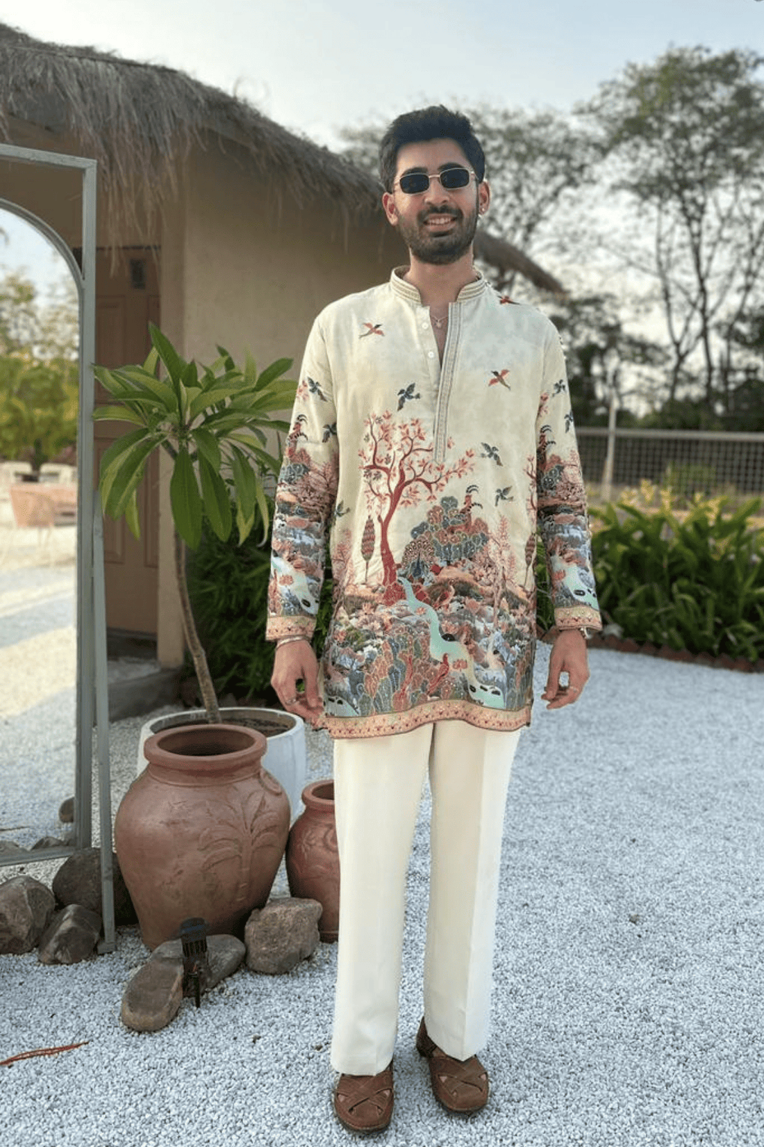 Ivory Scenic Embroidered Kurta Set For Men (Luxury Korean Pants) F2-1083