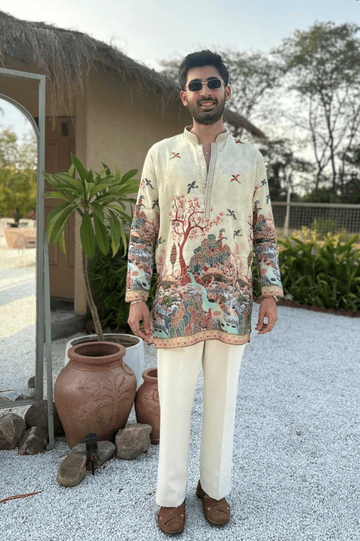 Ivory Scenic Embroidered Kurta Set For Men (Luxury Korean Pants) F2-1083