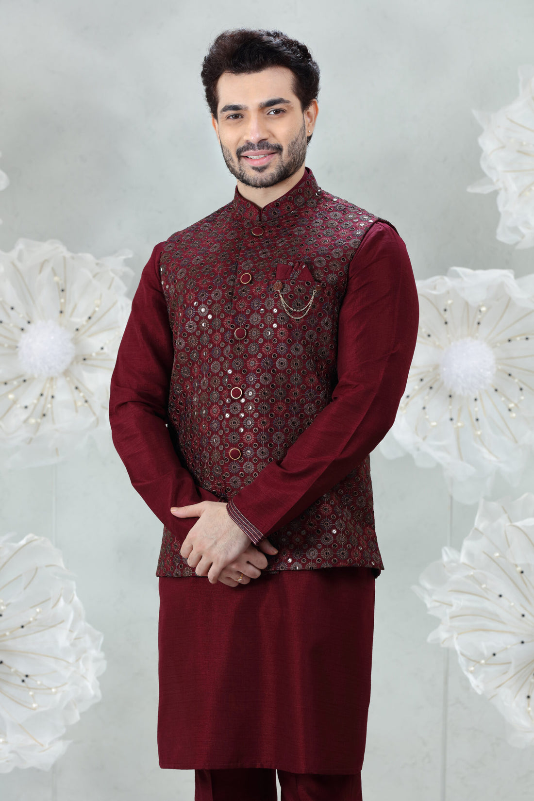 Rama Soft Silk Kurta Pajama with Sequence Coti Suit