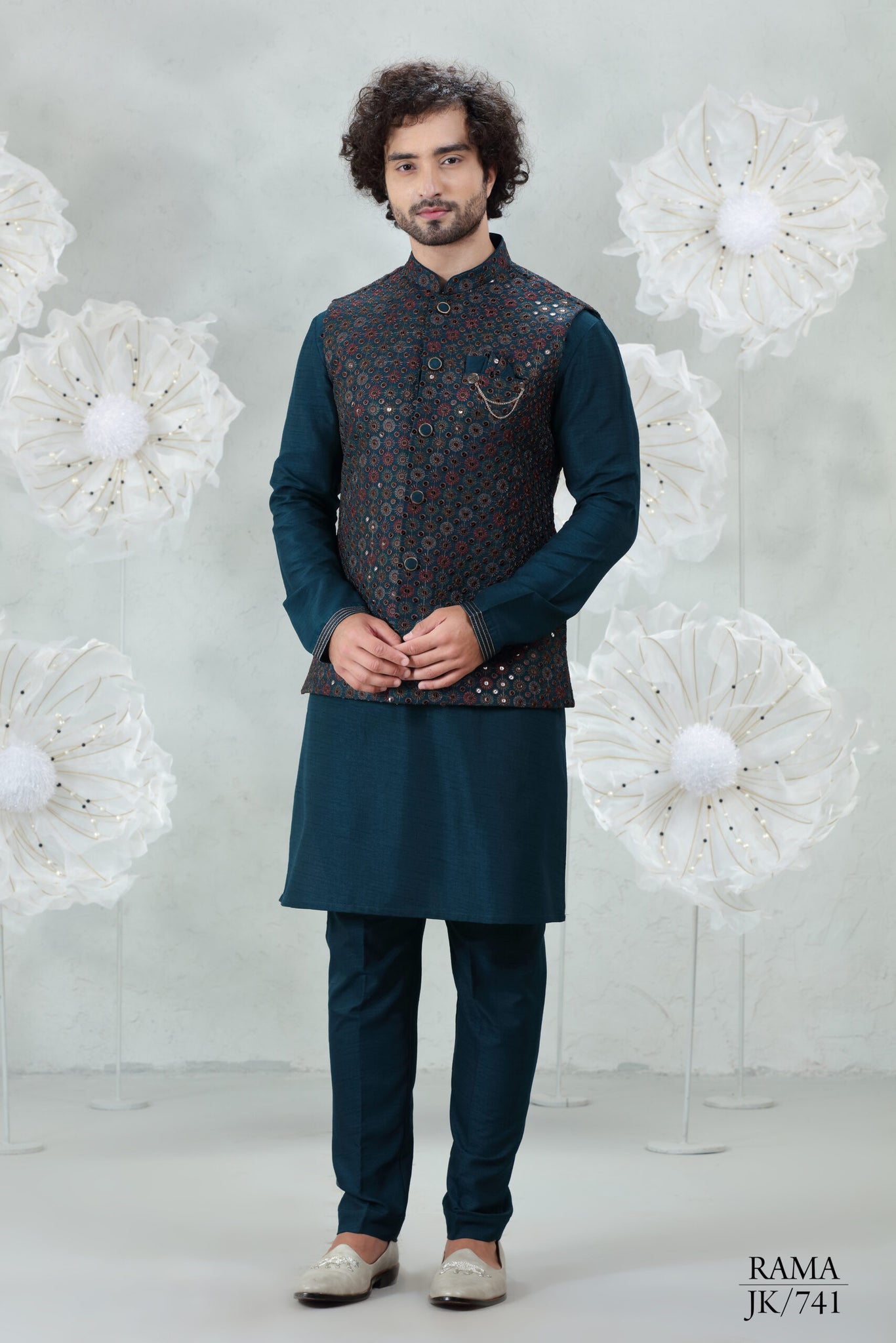 Rama Soft Silk Kurta Pajama with Sequence Coti Suit