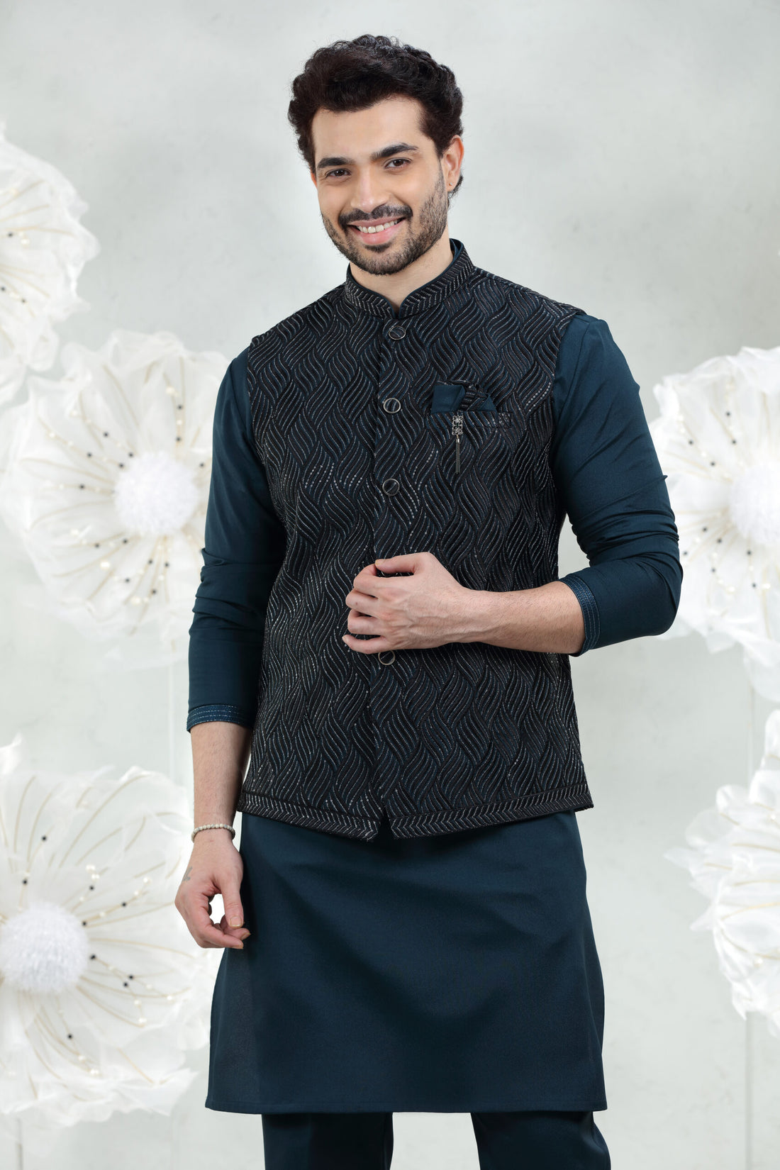 Rama Soft Silk Kurta Pajama with Embroidered Coti Suit