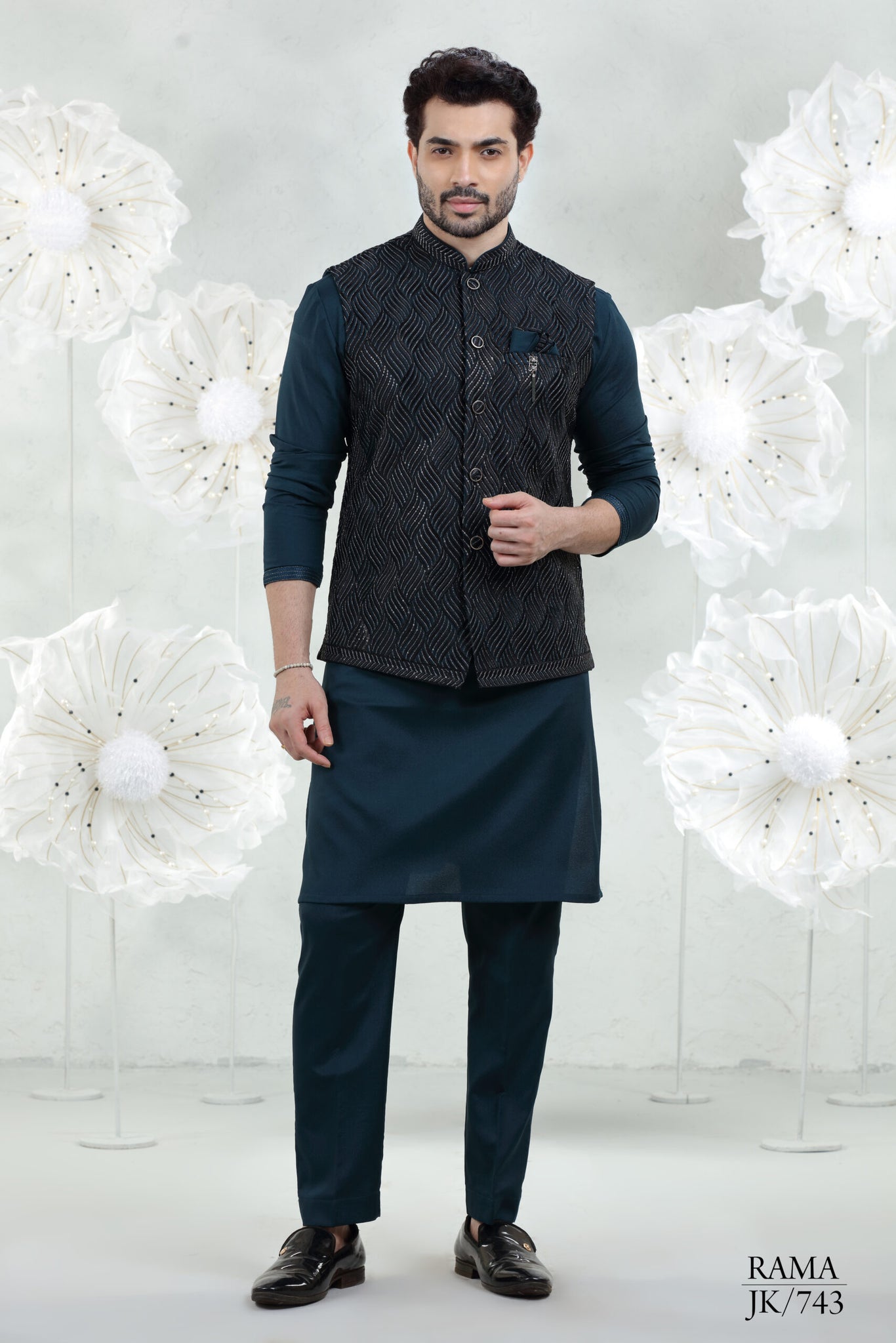 Rama Soft Silk Kurta Pajama with Embroidered Coti Suit