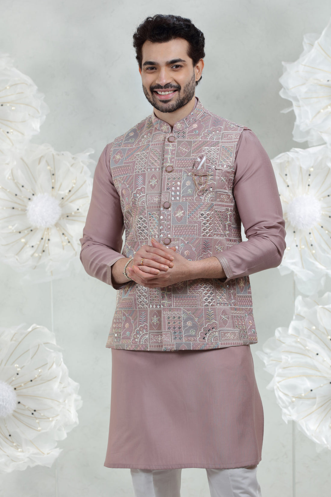 Sky Blue Soft Silk Kurta Pajama with Embroidered Coti Suit