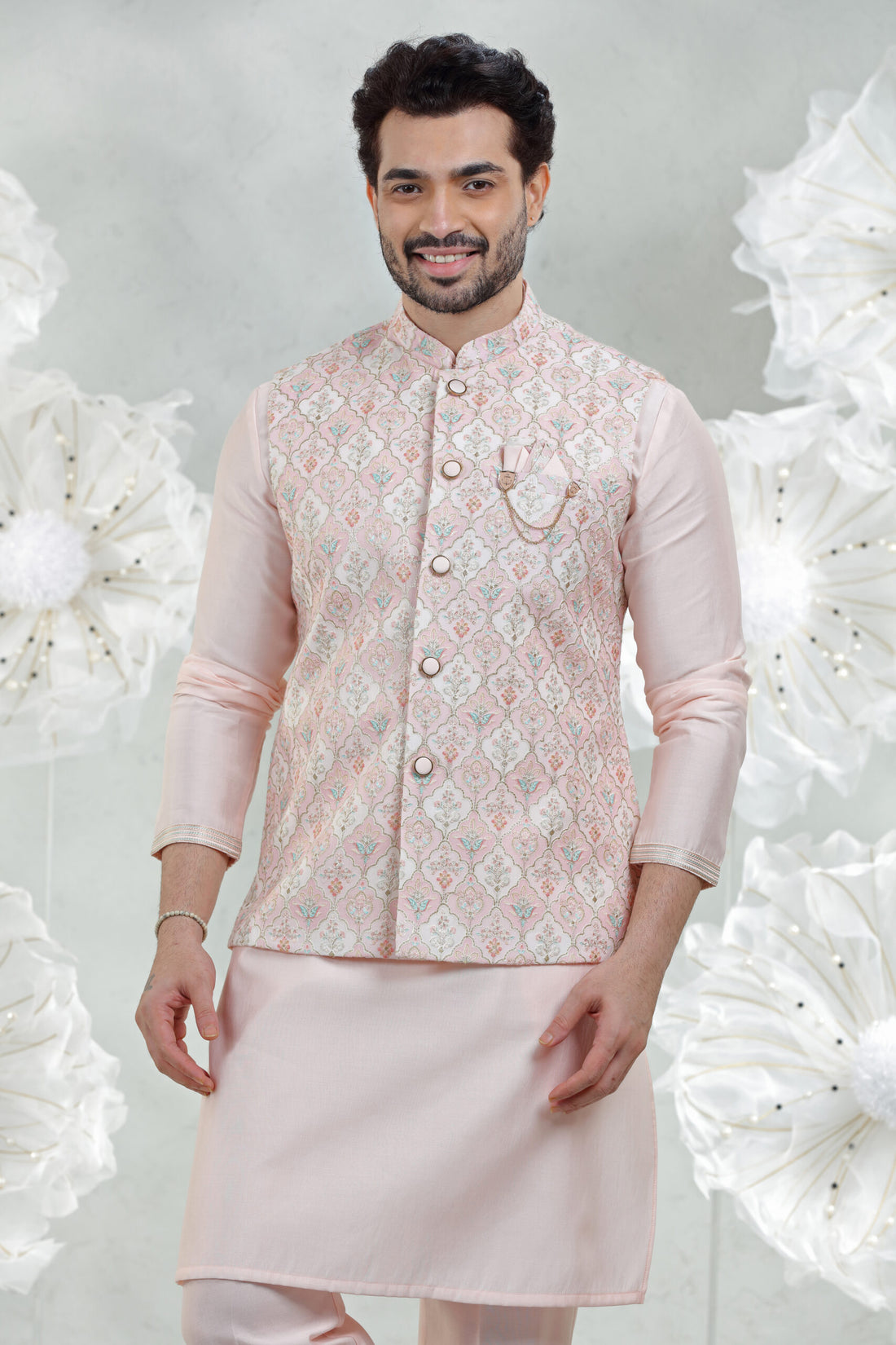 Soft Silk Kurta Pajama with Embroidered Coti Suit