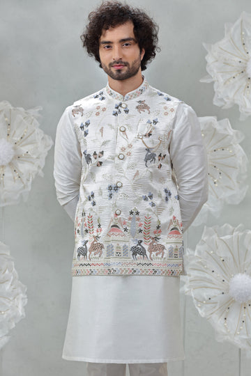 Soft Silk Kurta Pajama with Embroidered Coti Suit