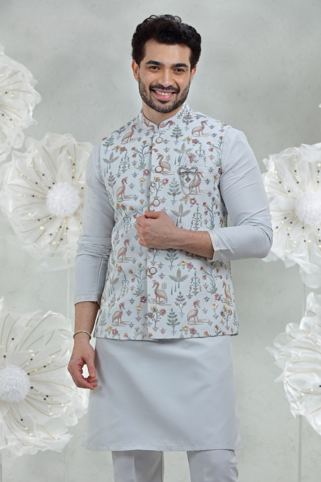 Soft Silk Kurta Pajama with Embroidered Coti Suit