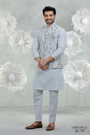 Soft Silk Kurta Pajama with Embroidered Coti Suit