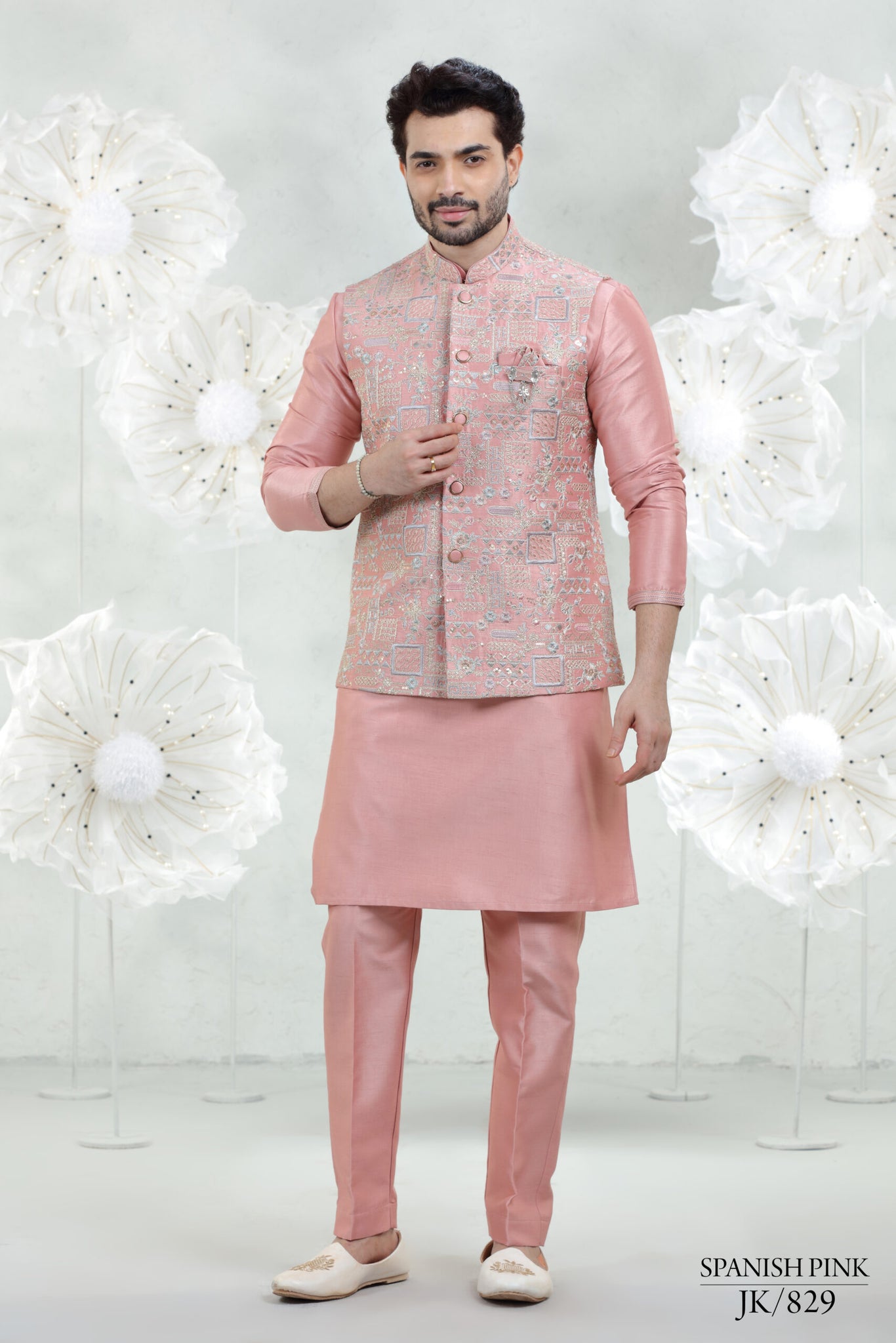 Pink Soft Silk Kurta Pajama with Embroidered Coti Suit