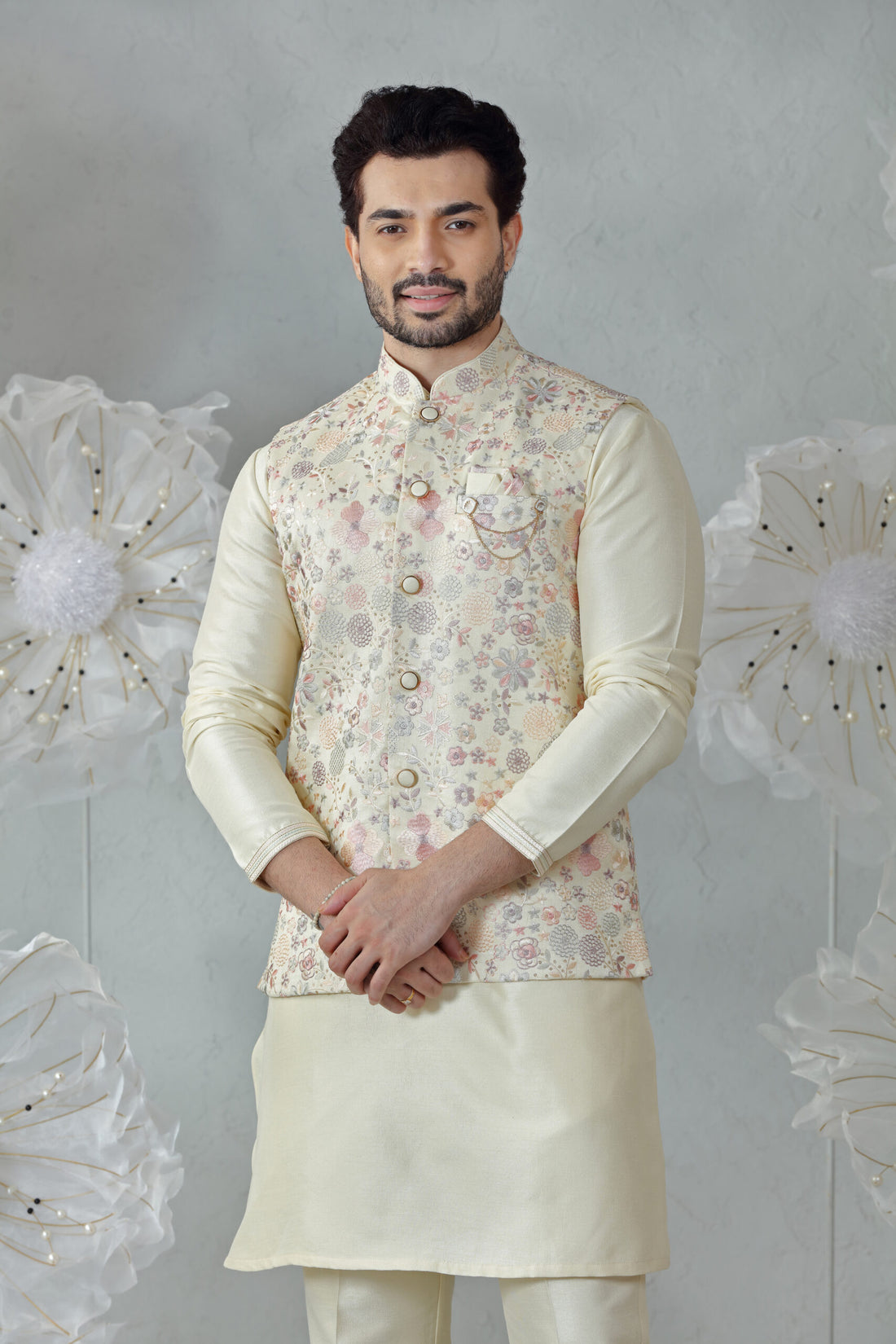 Soft Silk Kurta Pajama with Embroidered Coti Suit