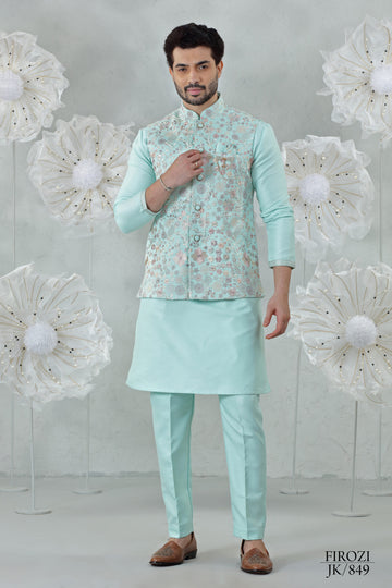 Soft Silk Kurta Pajama with Embroidered Coti Suit