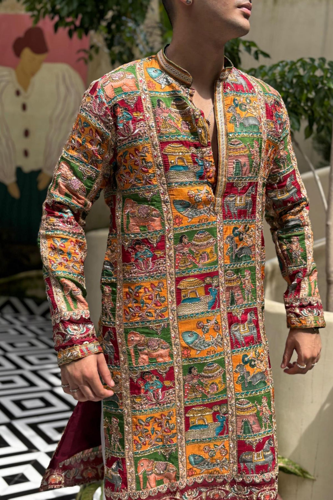 Kurta Pyjama For Men in Multicolor Embroidery (Luxury Korean Pants) F2-1038 