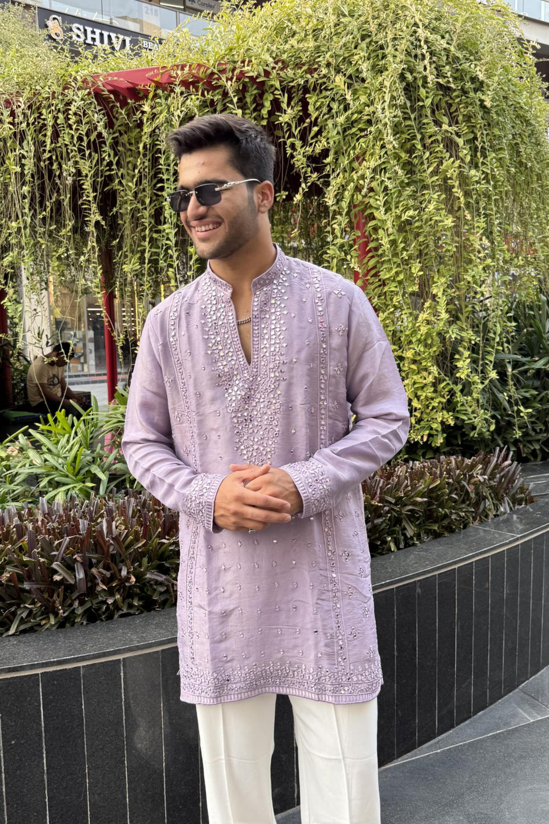 Lavender Mirror Work Kurta Pyjama For Men (Luxury Korean Pants) F2-1013