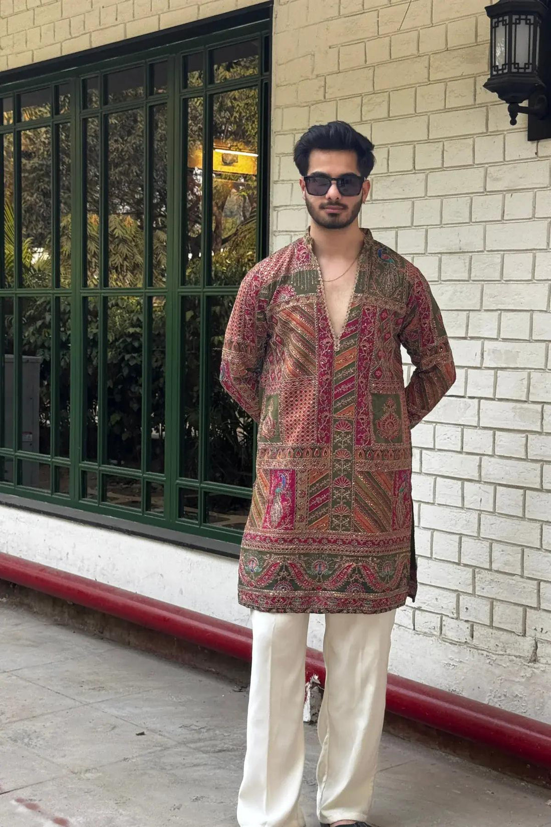 1 Multi-Color Embroidered Kurta Pyjama For Men (Luxury Korean Pants) F2-1016