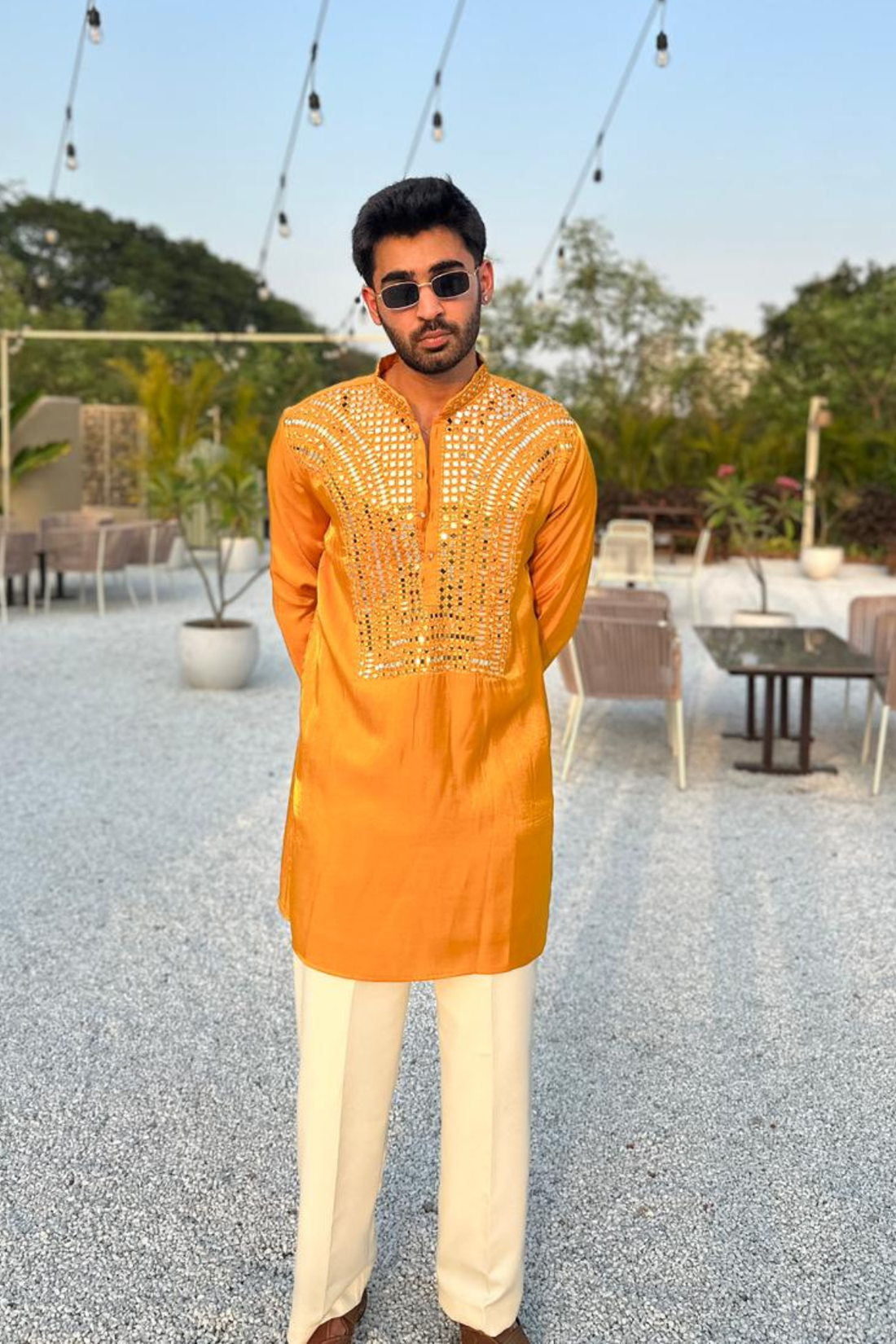 Mustard Yellow Kurta With Intricate Mirror Work (Luxury Korean Pants)