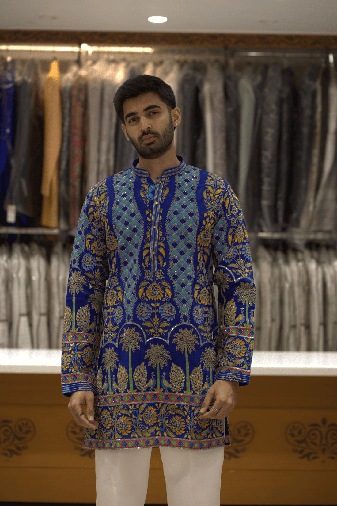 Navy Blue Embroidered Kurta Pyjama for Men(Luxury Korean Pants) F2-1079