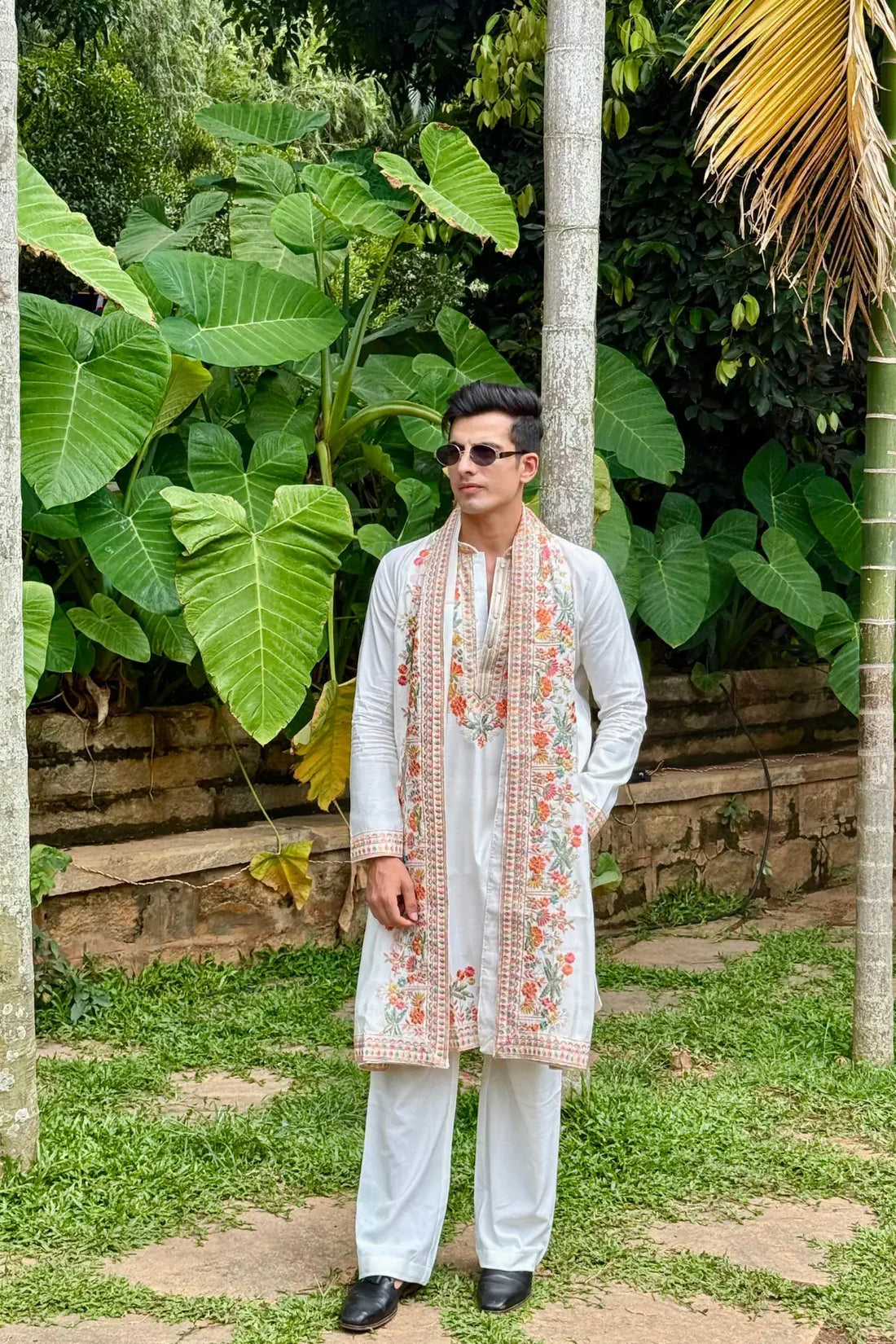 Off White Kurta Pyjama For Men With Dupatta (Luxury Korean Pants) F2-1026