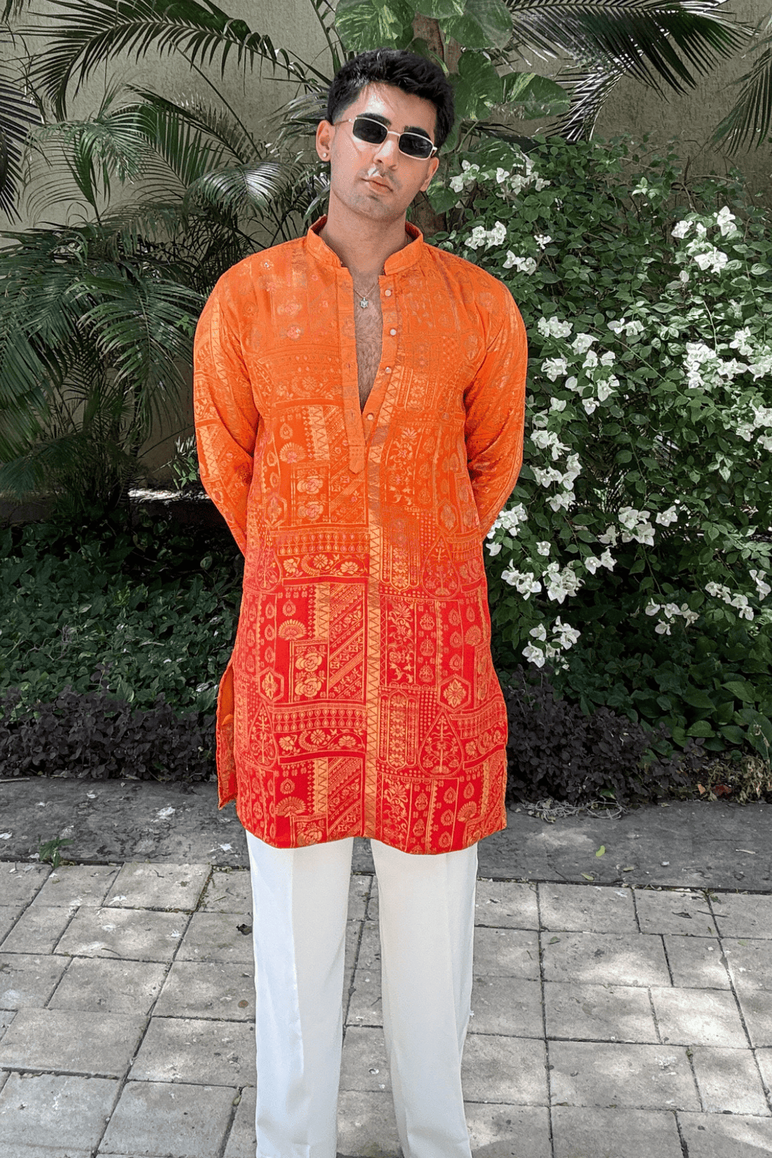 Orange Ombre Banarasi Silk Kurta Pyjama For Men (Luxury Korean Pants) F2-1086