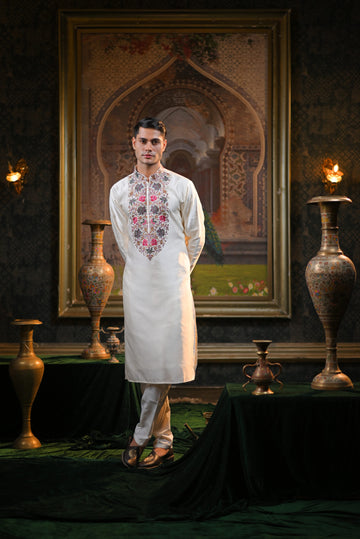 SILK KURTA SET WITH MULTI-EMBROIDERY