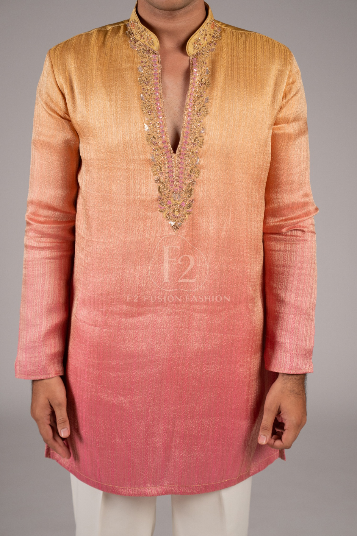 Peach Ombre Designer Kurta  Pyjama For Men (Luxury Korean Pants) F2-1112 2