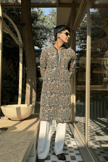 Peacock Artistry Kurta Pyjama For Men (Luxury Korean Pants) F2-1029