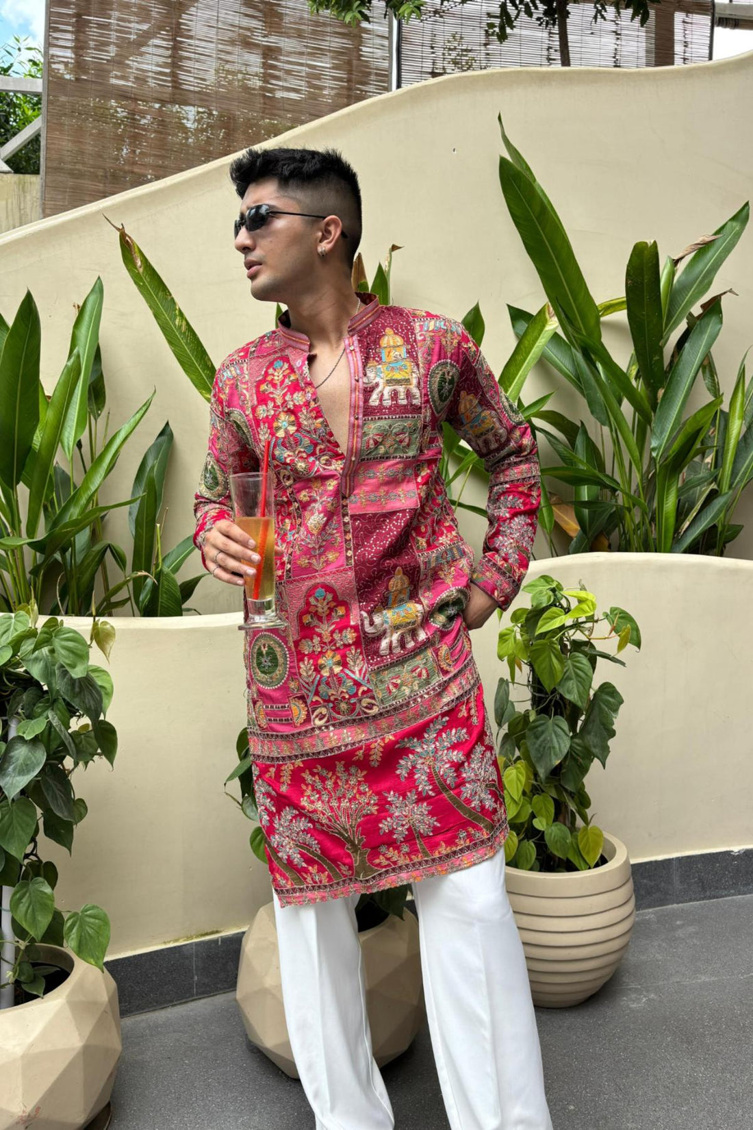 Pink Embroidered Kurta Pyjama For Men (Luxury Korean Pants) F2-1054