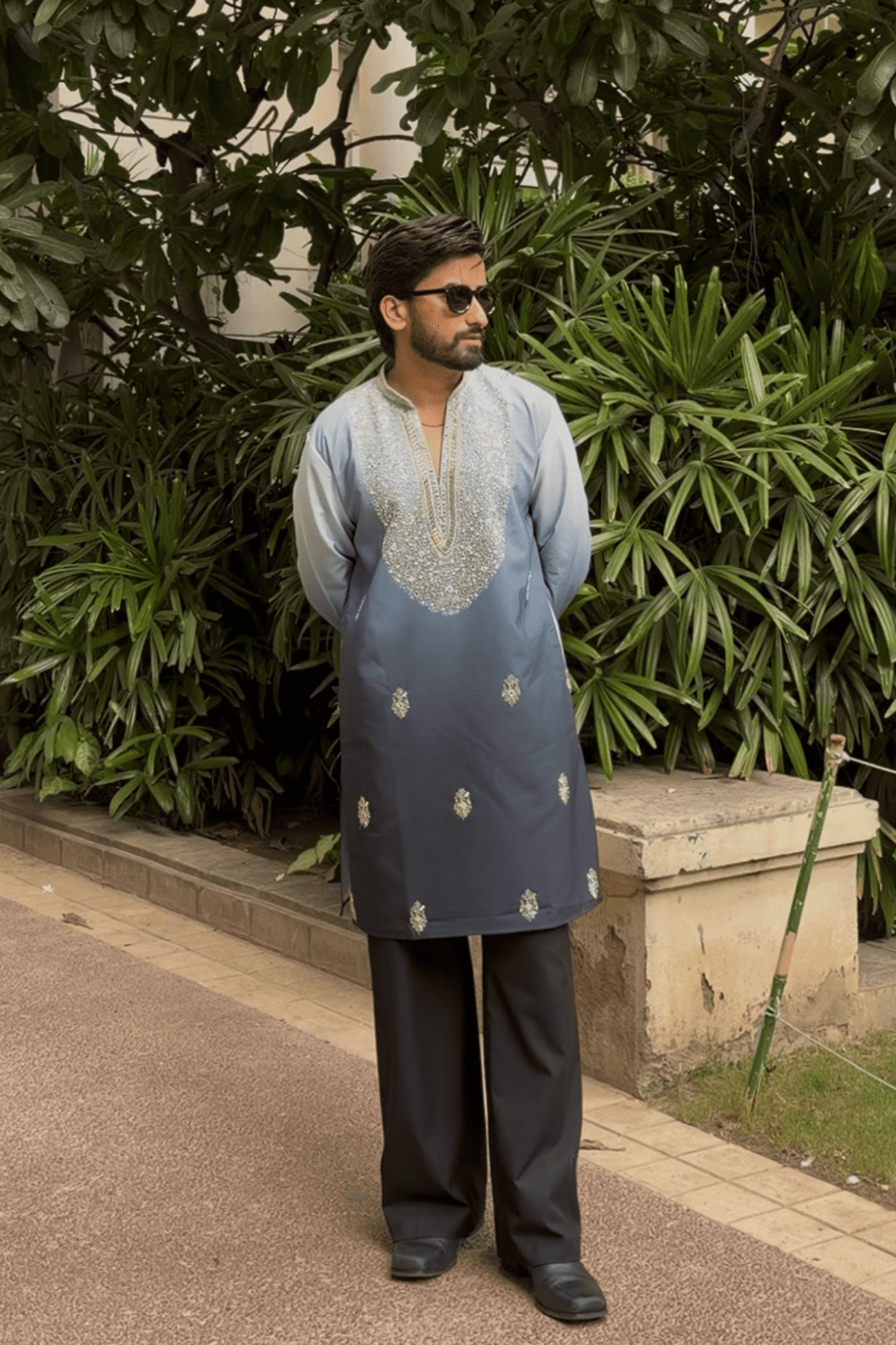 Powder Blue Ombre Kurta Pyjama For Men (Luxury Korean Pants)