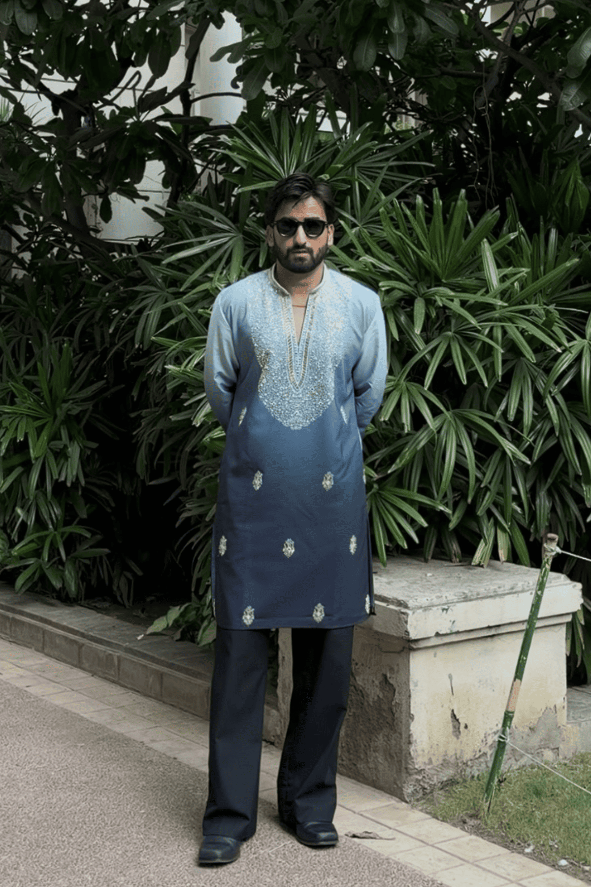 Powder Blue Ombre Kurta Pyjama For Men (Luxury Korean Pants)