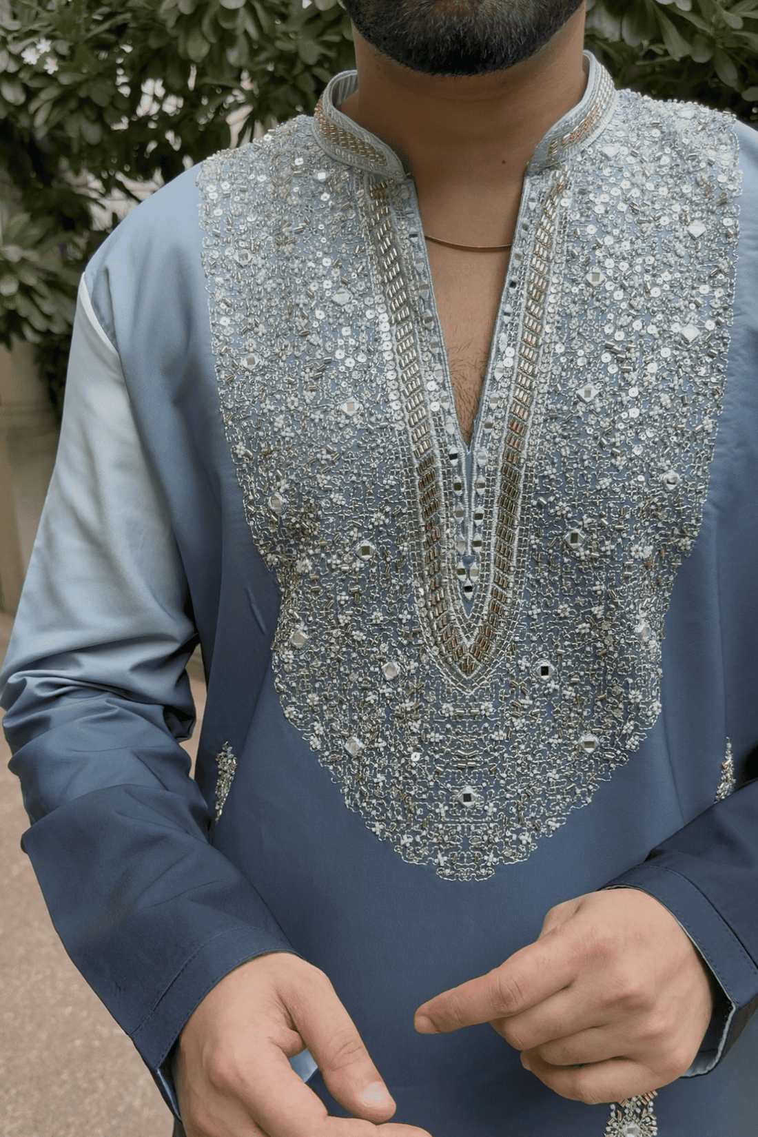 Powder Blue Ombre Kurta Pyjama For Men (Luxury Korean Pants)