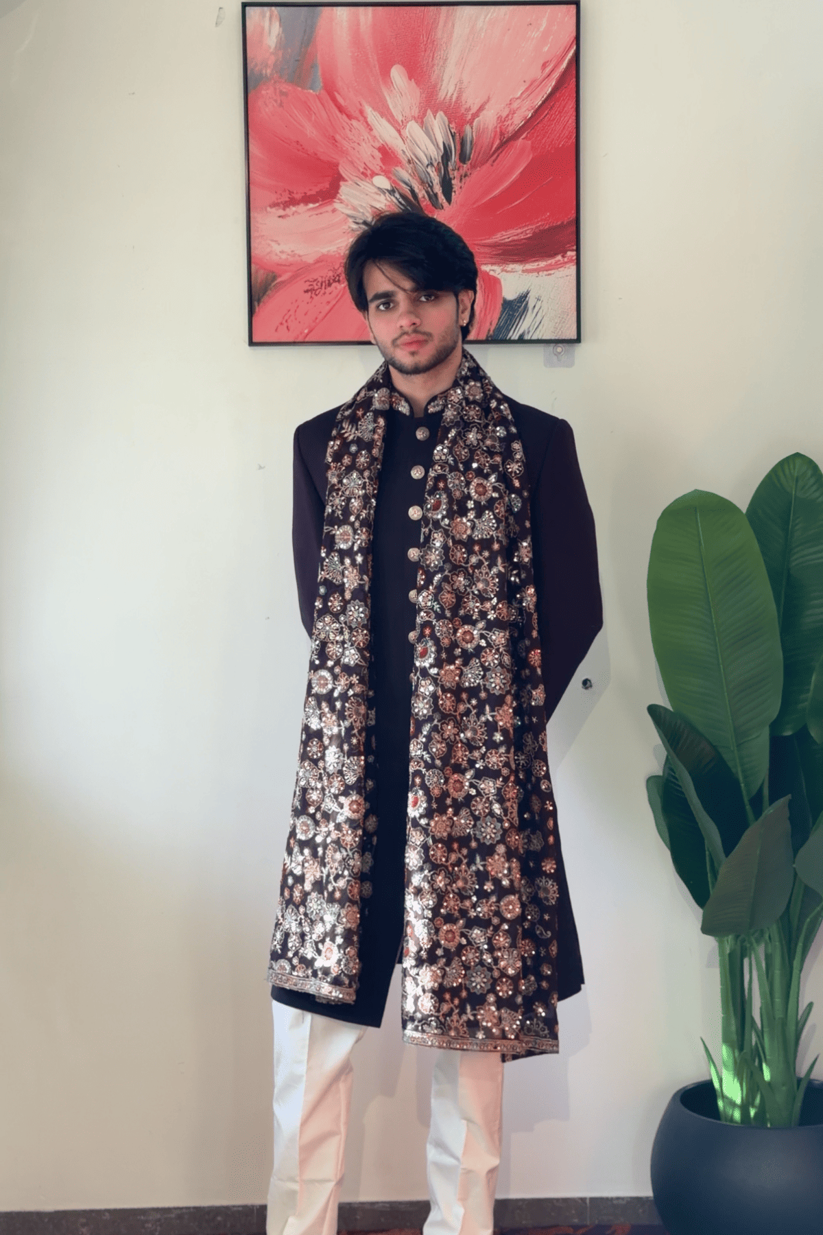 Purple Indo-Western with Embroidered Stole