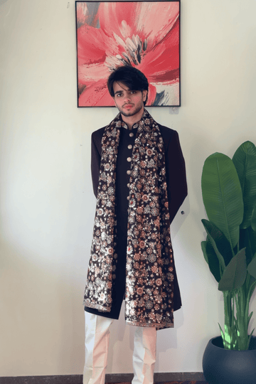 Purple Indo-Western with Embroidered Stole