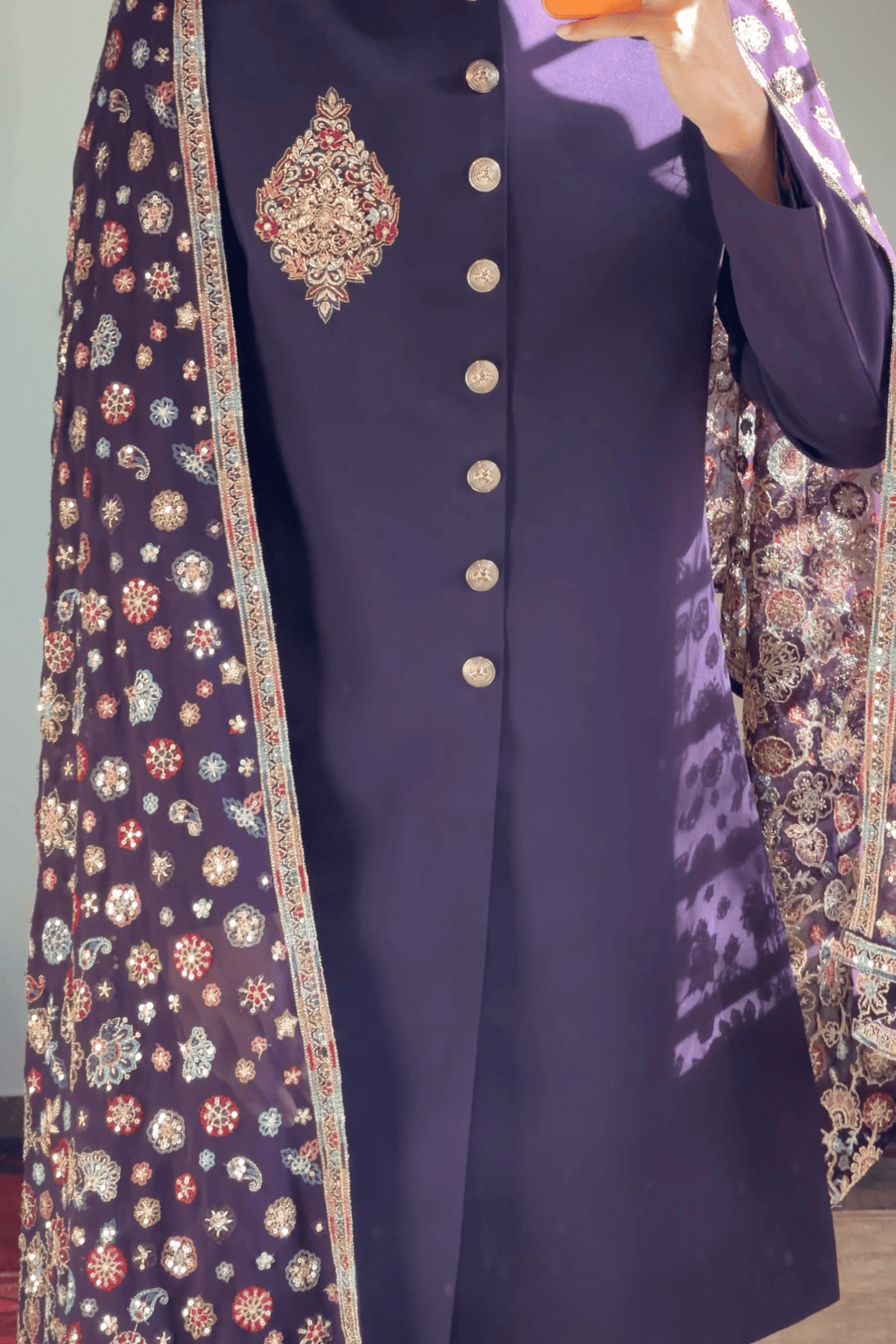 Purple Indo-Western with Embroidered Stole