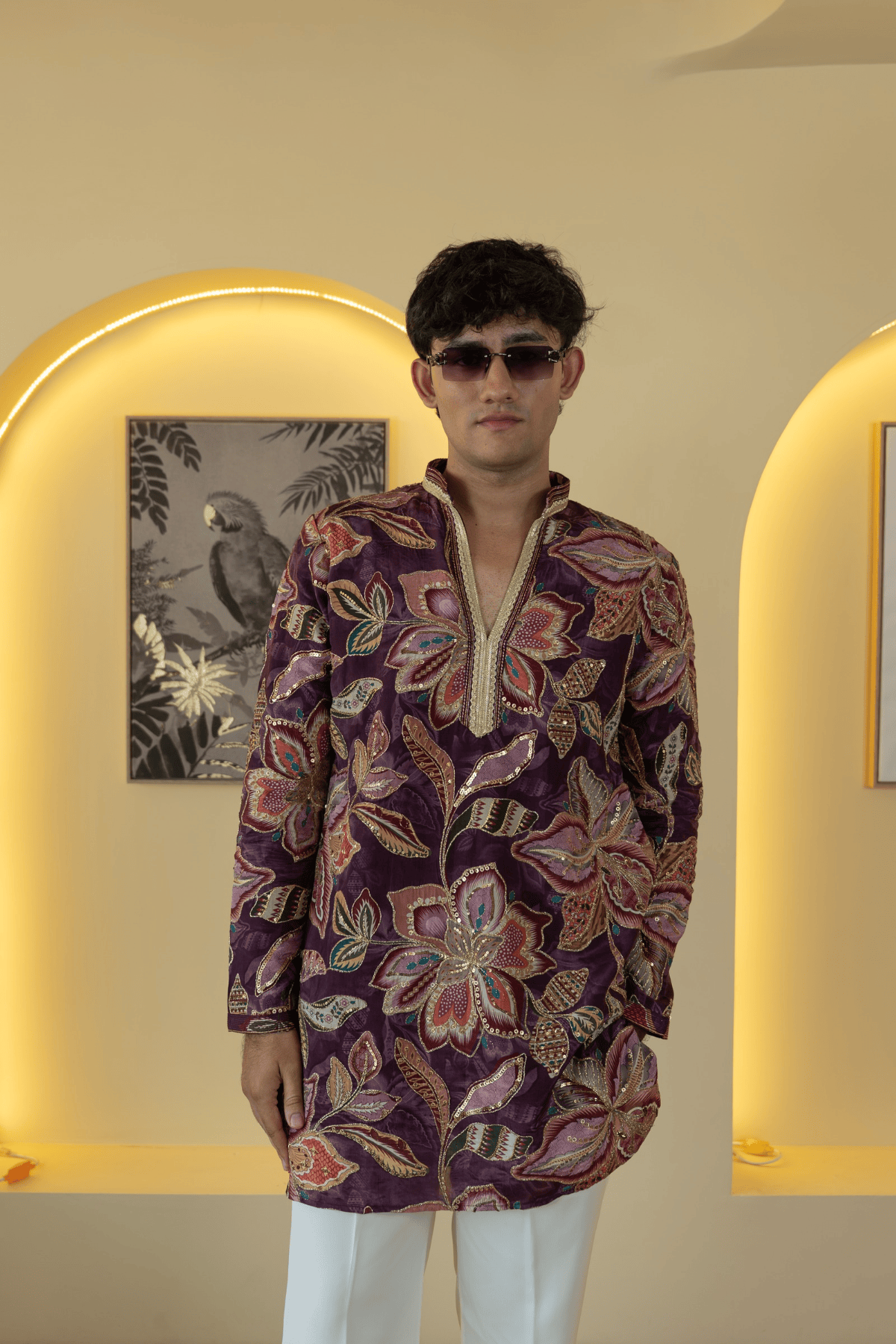 Purple Multicolor Floral Embroidered Designer Kurta Pyjama For Men(Luxury Korean Pants) F2-1108  3 