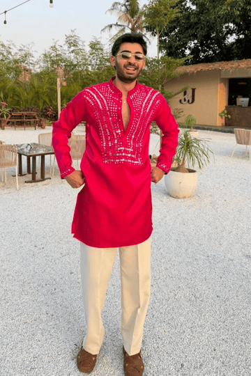 Rani Pink Kurta With Intricate Mirror Work (Luxury Korean Pants) F2-1084