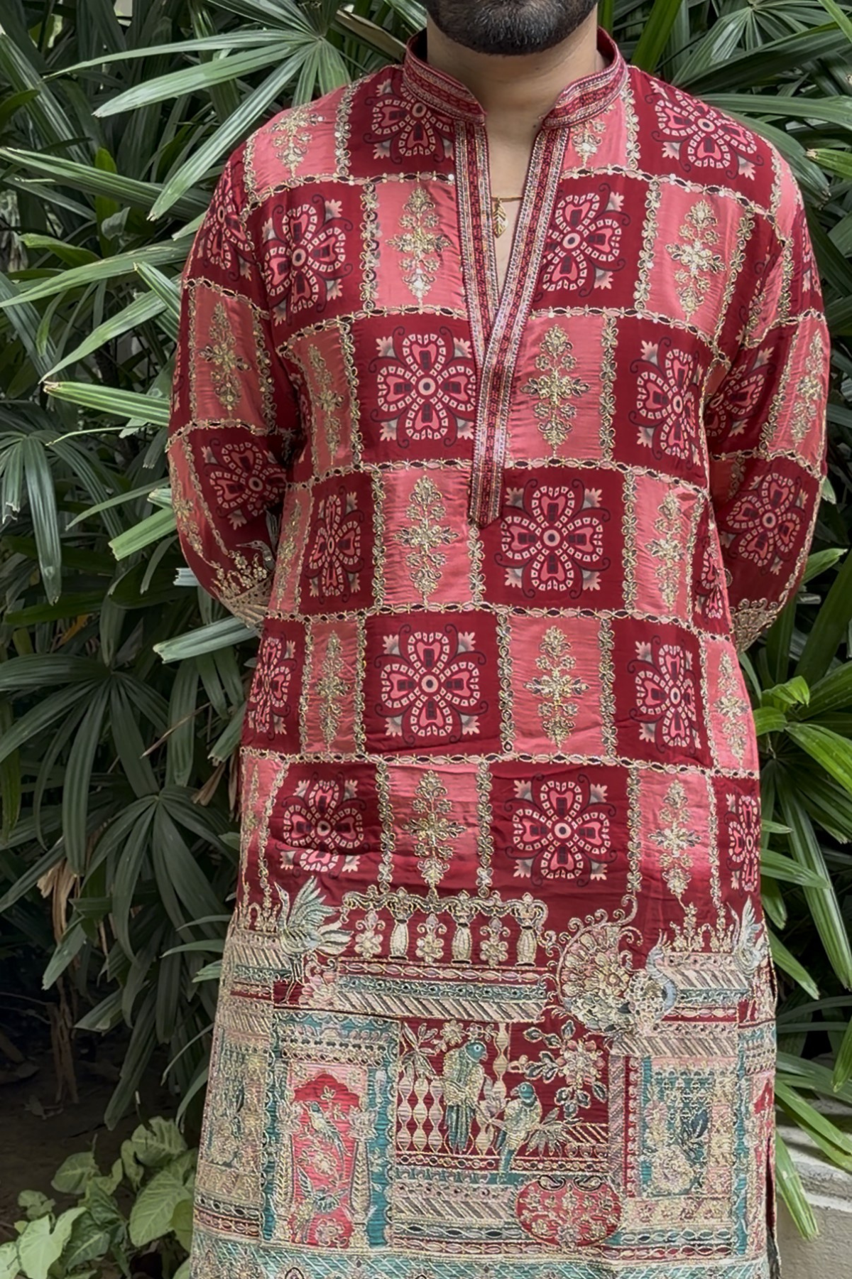 Rose Pink Embroidered Kurta Pyjama For Men (Luxury Korean Pants)