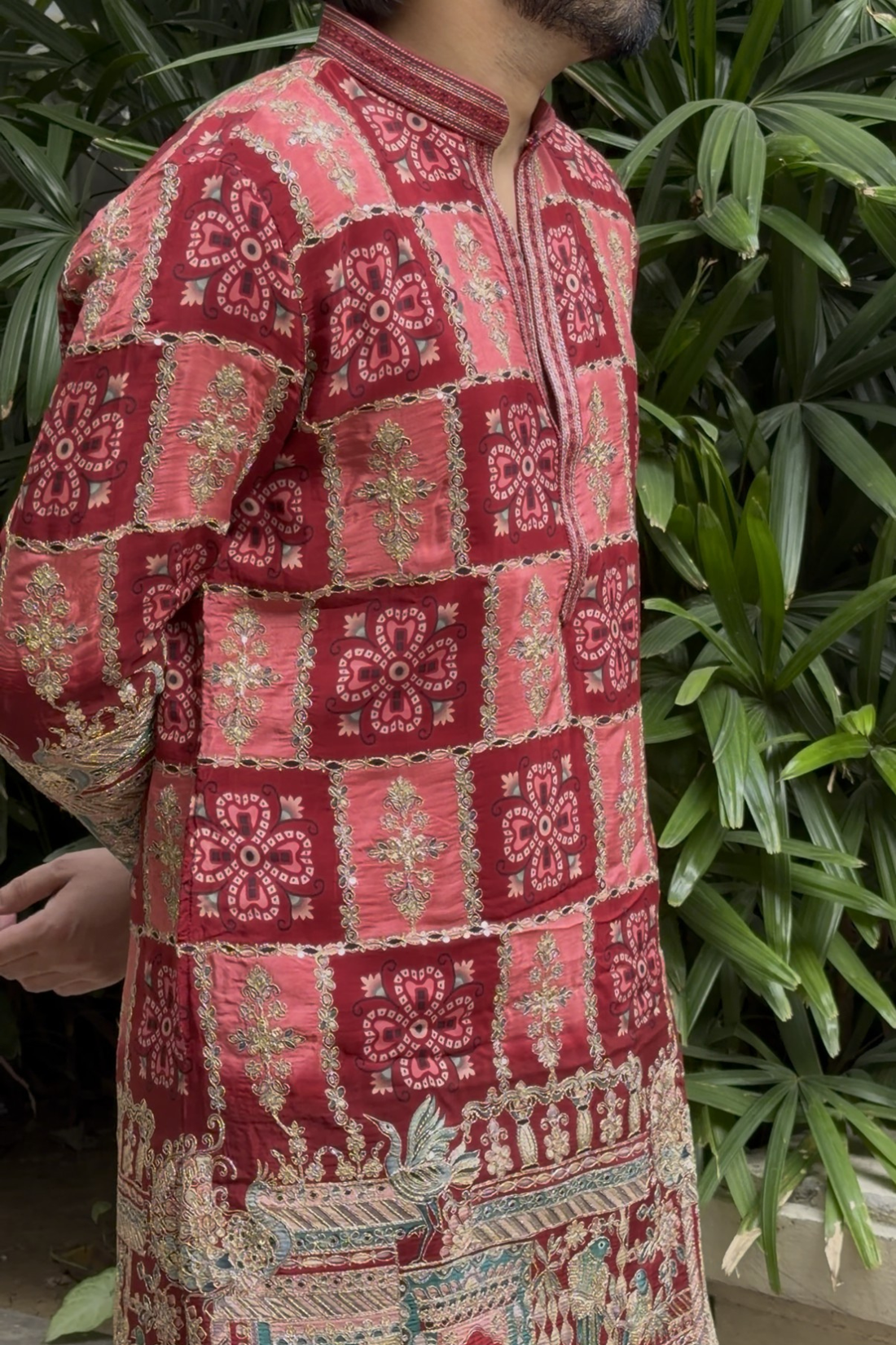 Rose Pink Embroidered Kurta Pyjama For Men (Luxury Korean Pants)