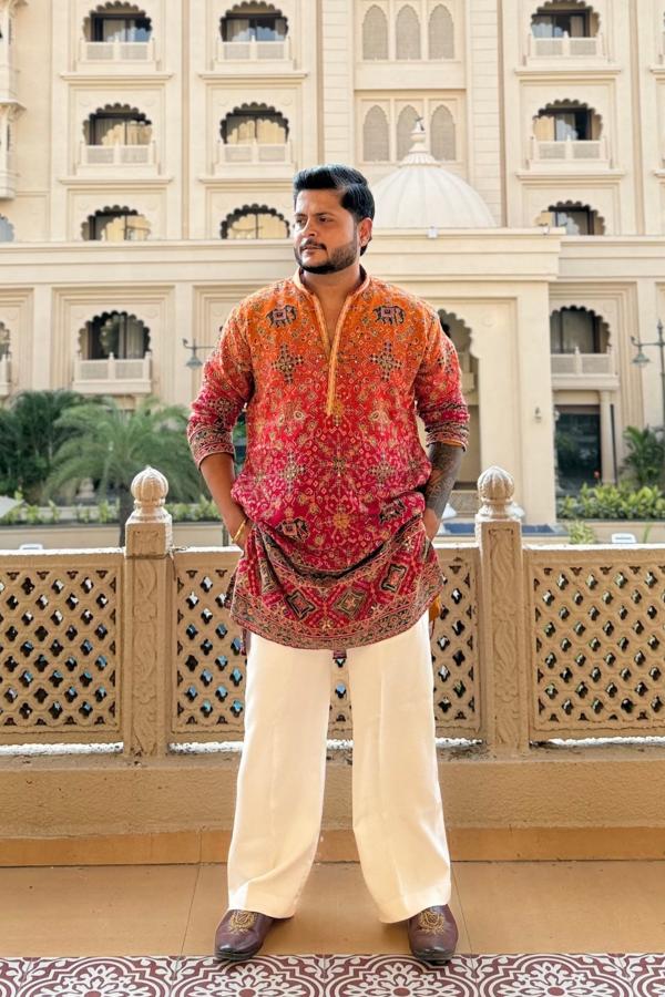 Royal Rust & Pink Ombre Embroidered Designer Kurta Pyjama For Men (Luxury Korean Pants)