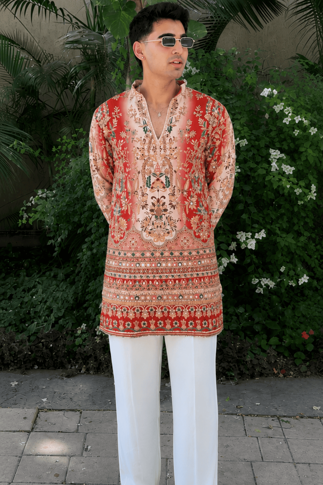 1 Royal Crimson Heritage Embroidered Kurta Set For Men (Luxury Korean Pants) F2-1090