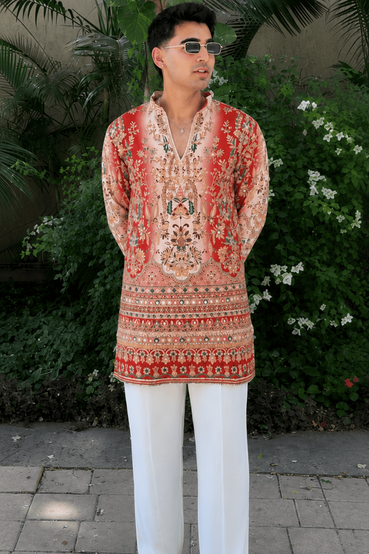 Royal Crimson Heritage Embroidered Kurta Set For Men (Luxury Korean Pants) F2-1090